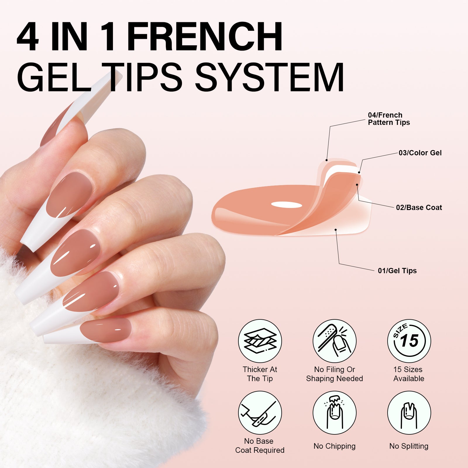 Long Coffin French Tip Press on Nails 