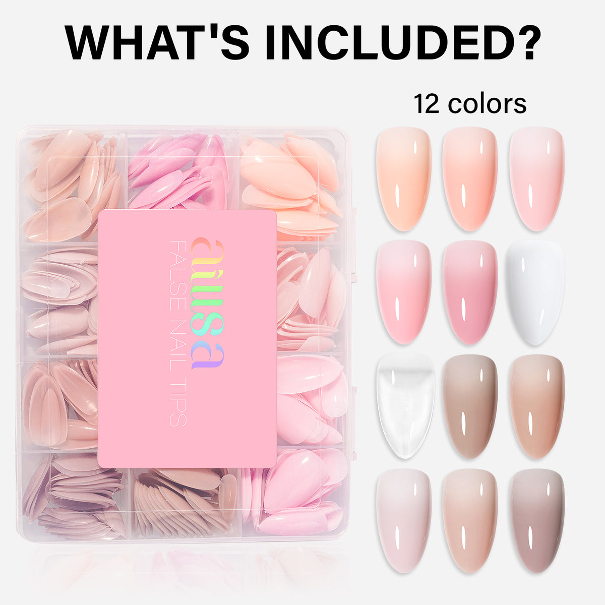 12 Mixed Colors Press-On Nails 