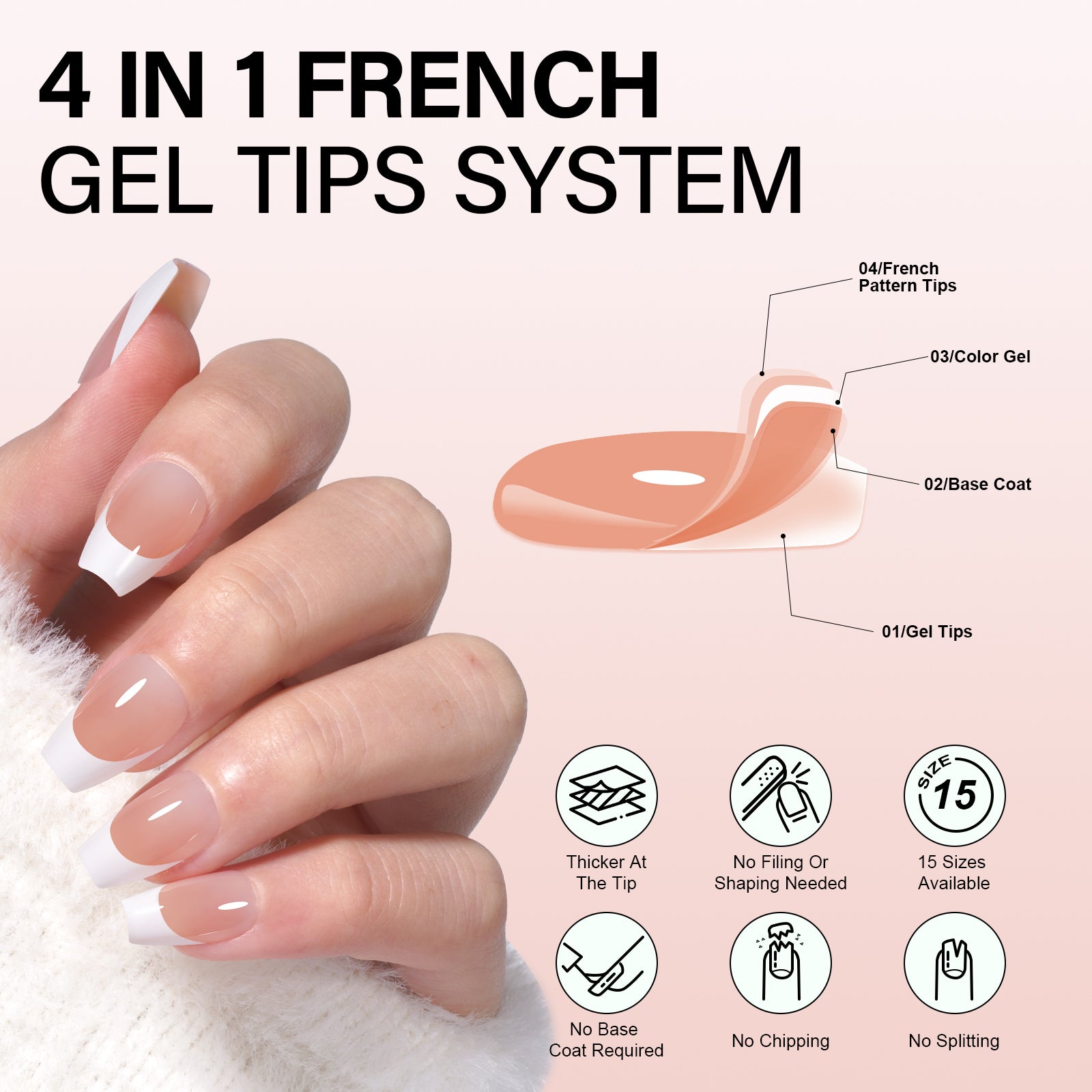 Extra Short Coffin French Tip Press on Nails 