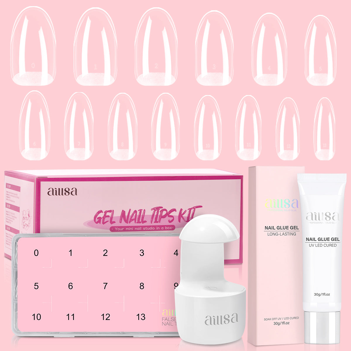 Nail Tips Set With Mini UV Cure Lamp & 30g Strong Solid Nail Glue 