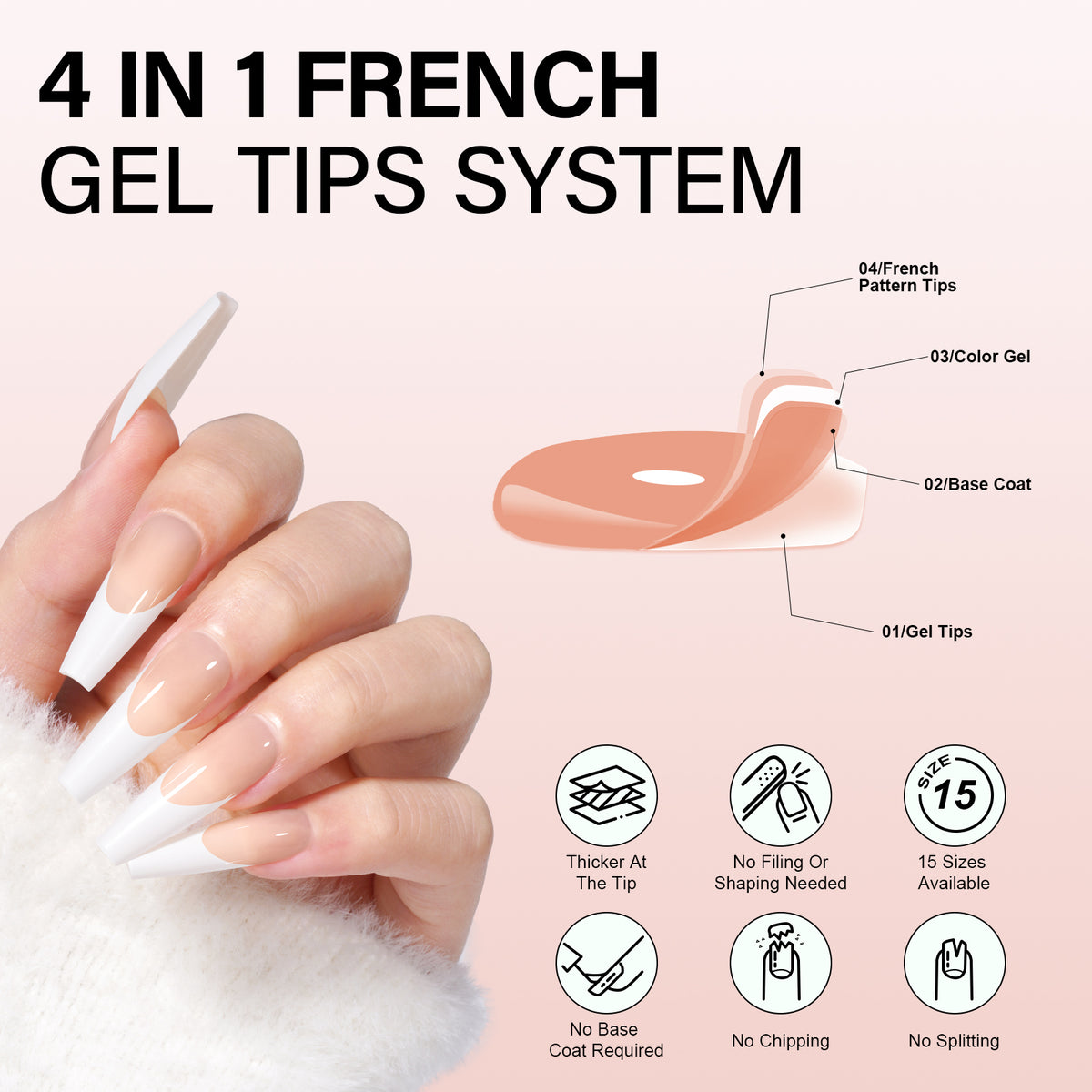 Long Coffin French Tip Press on Nails 