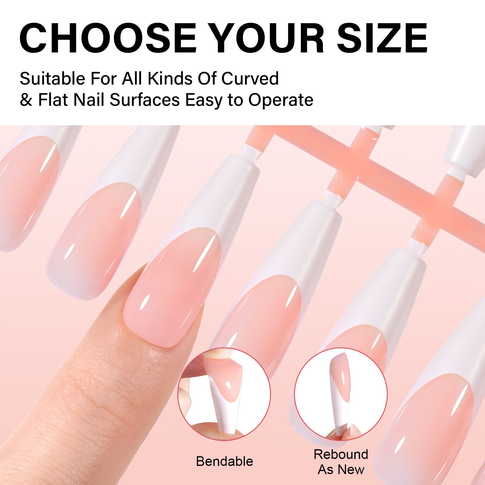 Long Coffin French Tip Press on Nails 