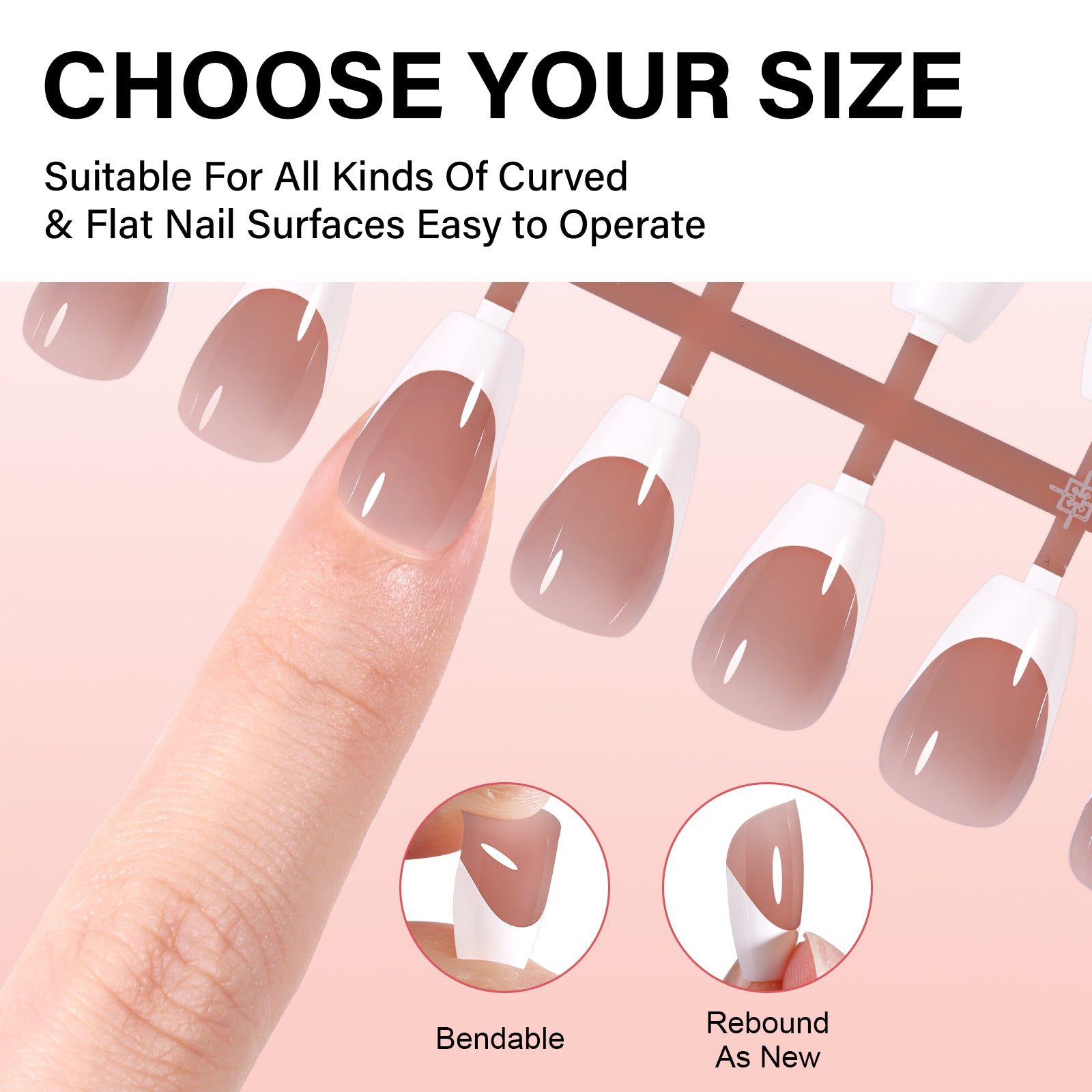 Extra Short Coffin French Tip Press on Nails 