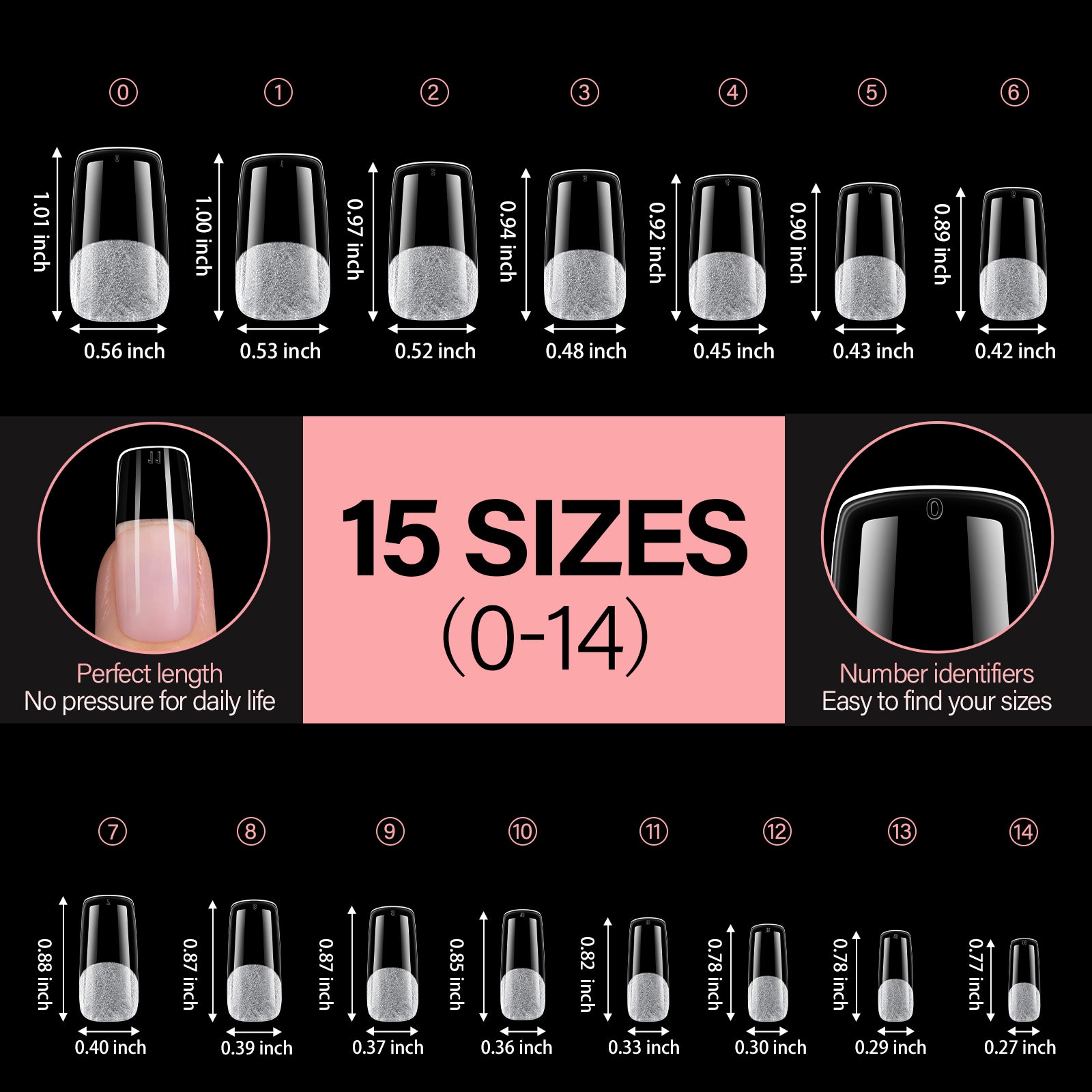 15 Sizes 120pcs Acrylic Nails Tip 