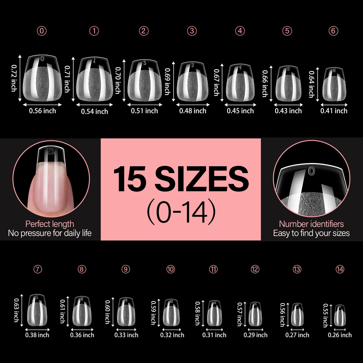 15 Sizes 120pcs Acrylic Nails Tip 