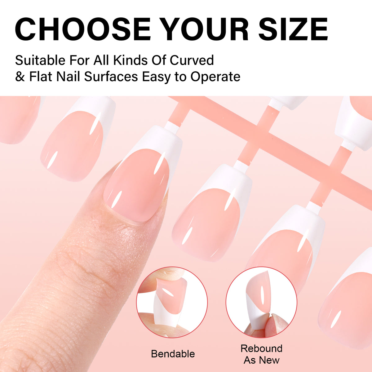 Extra Short Coffin French Tip Press on Nails 