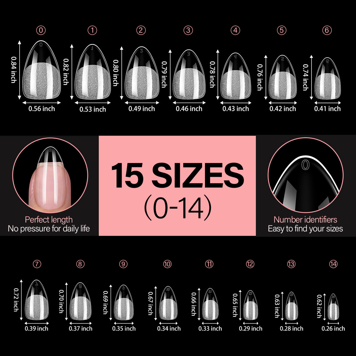 15 Sizes 120pcs Acrylic Nails Tip 