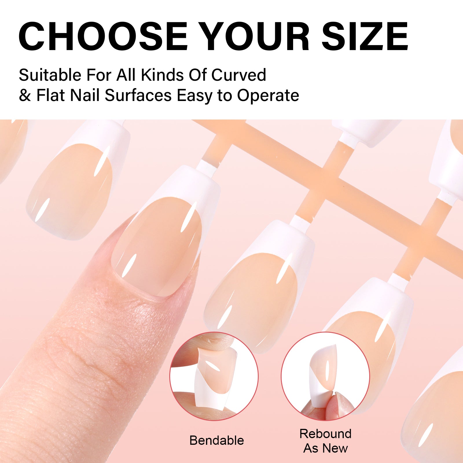 Extra Short Coffin French Tip Press on Nails 