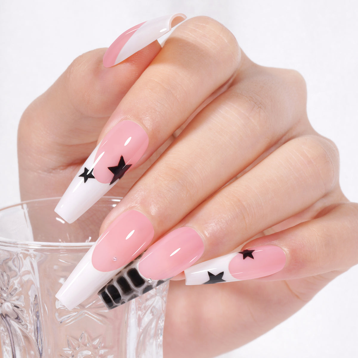 Long Coffin French Tip Press on Nails 