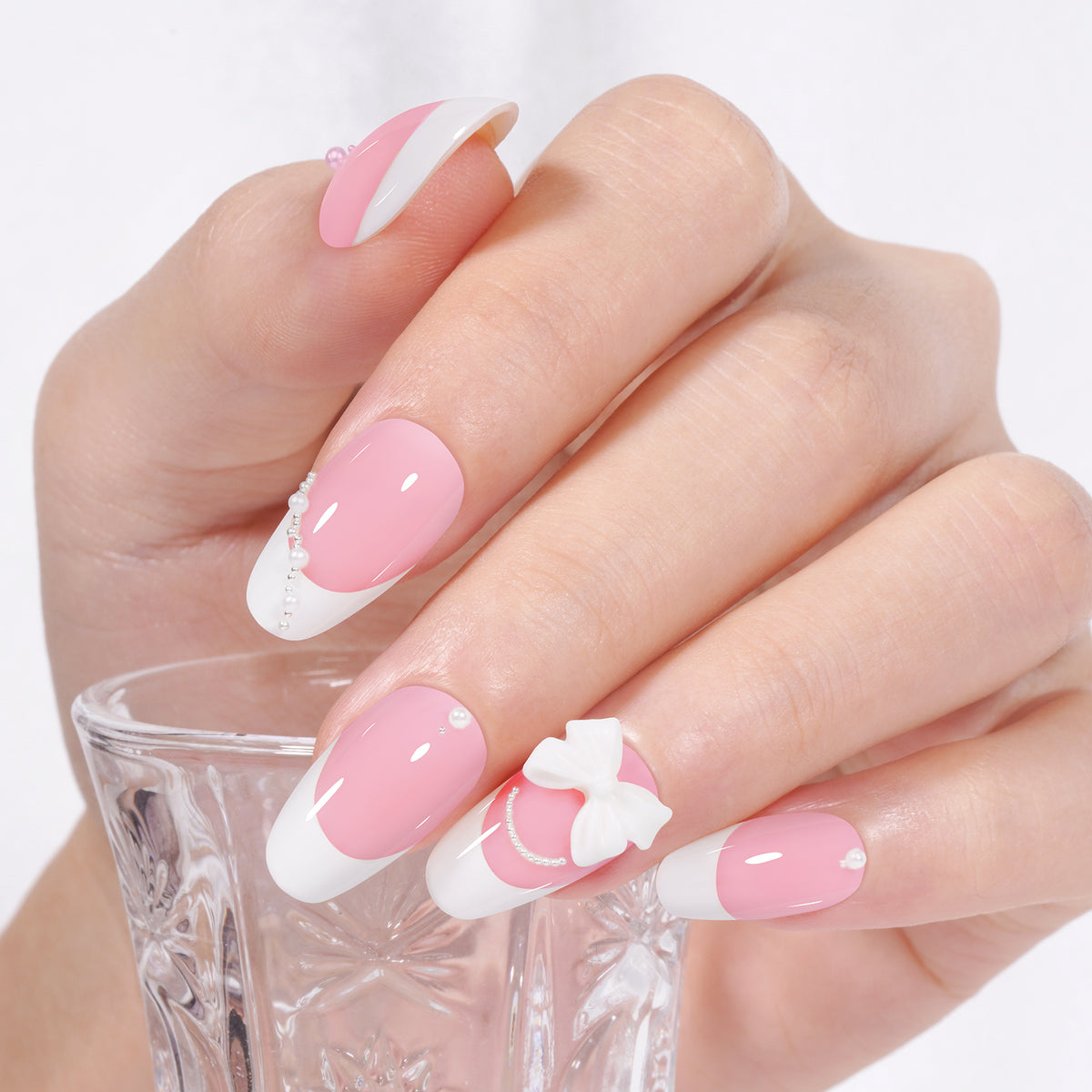 Short Oval French Tip Press on Nails 