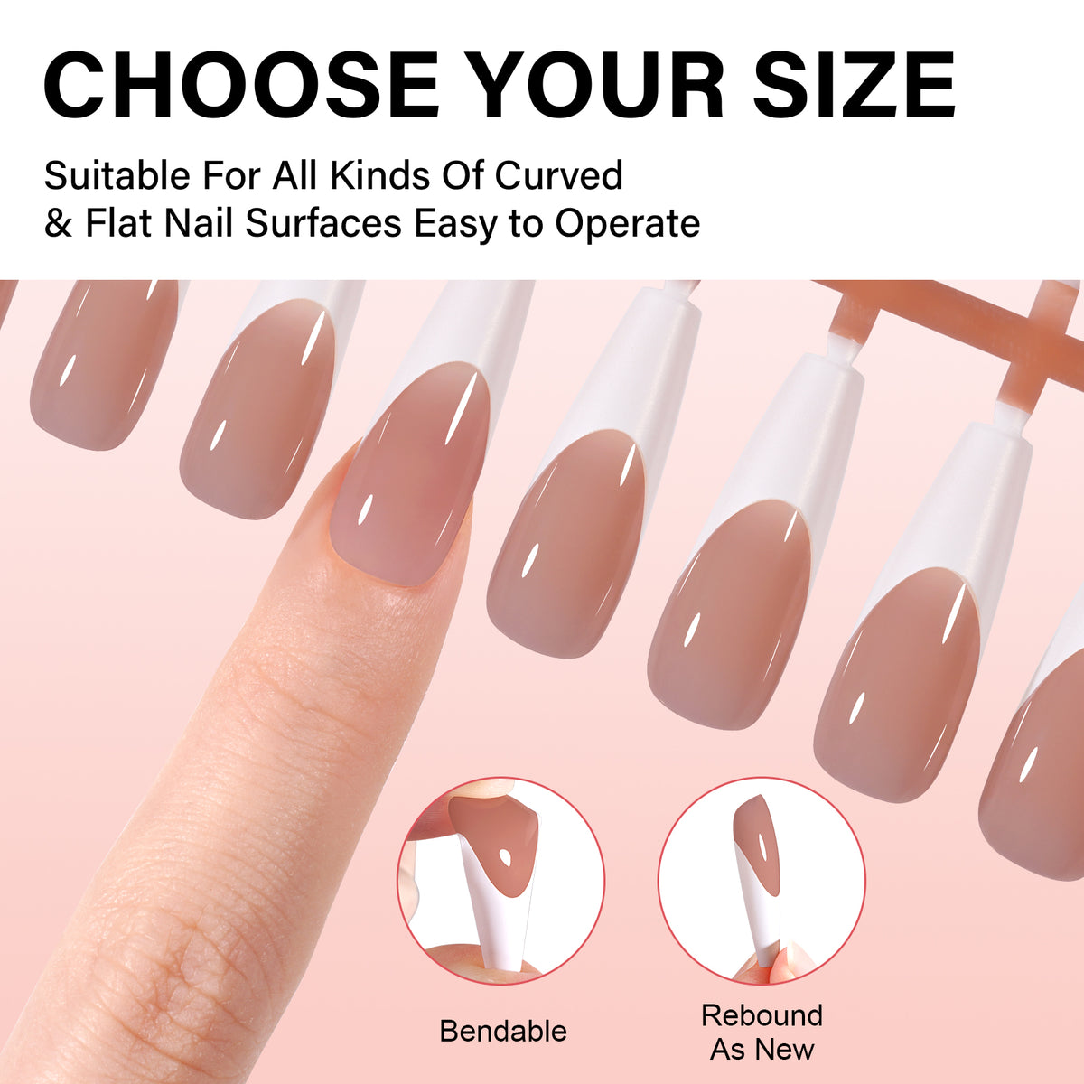 Long Coffin French Tip Press on Nails 
