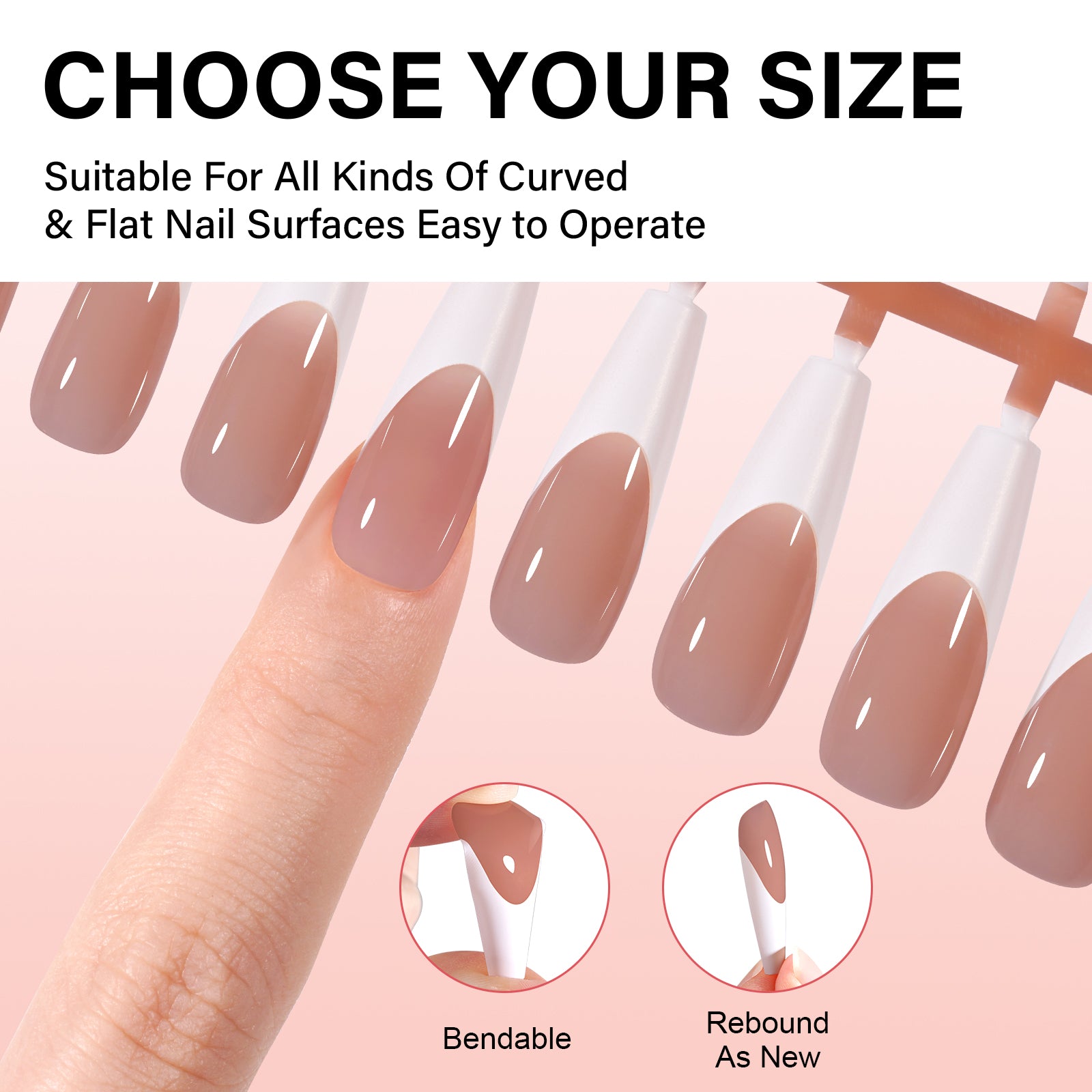 Long Coffin French Tip Press on Nails 