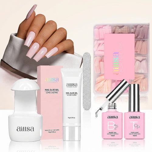 Aillsa Mixed 12 Pre-colored Press-Ons Nail Tips Set With Gel Glue #Medium-Square
