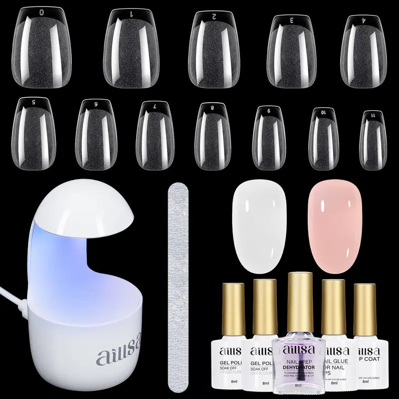 AILLSA Gel Nail Kit 240pcs Matte Nail Tips with 2 In 1 Nail Glue Polish Nail kit  