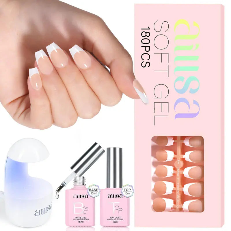 AILLSA French Tip Nails Set | 180Pcs 15 Sizes 
