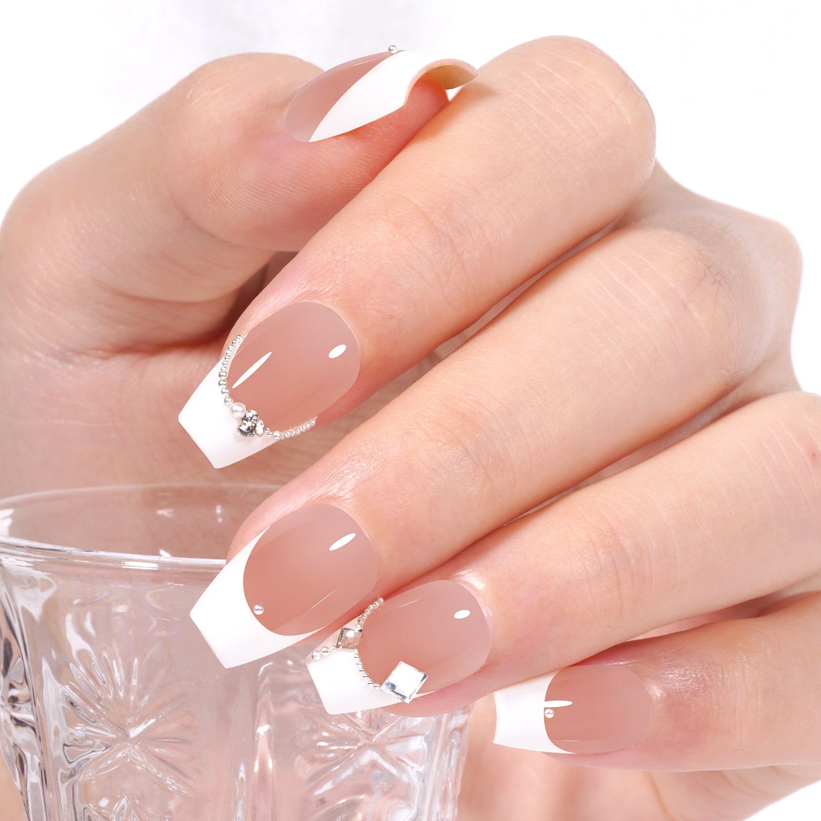 Extra Short Coffin French Tip Press on Nails 