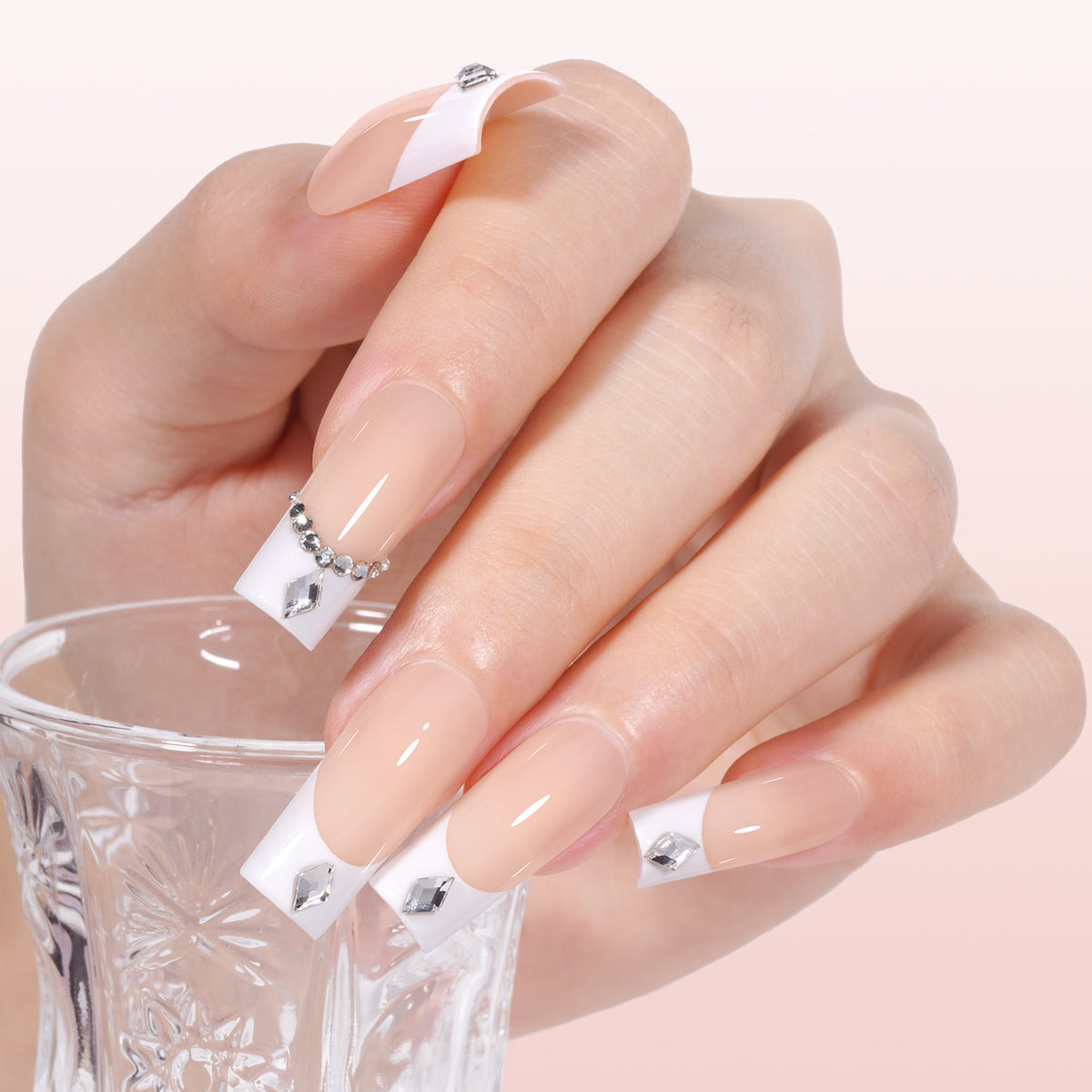 Medium Square French Tip Press on Nails 