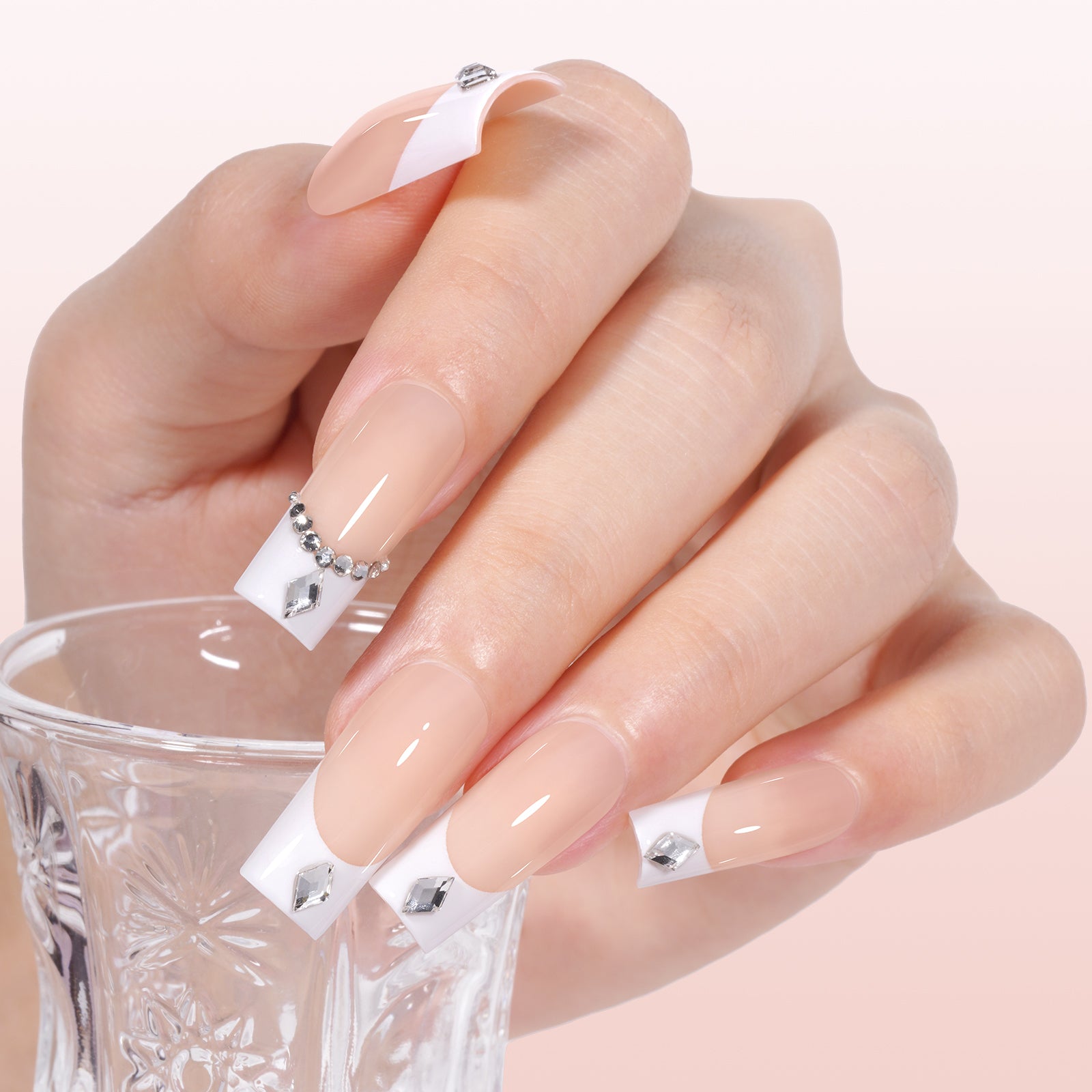 Medium Square French Tip Press on Nails 