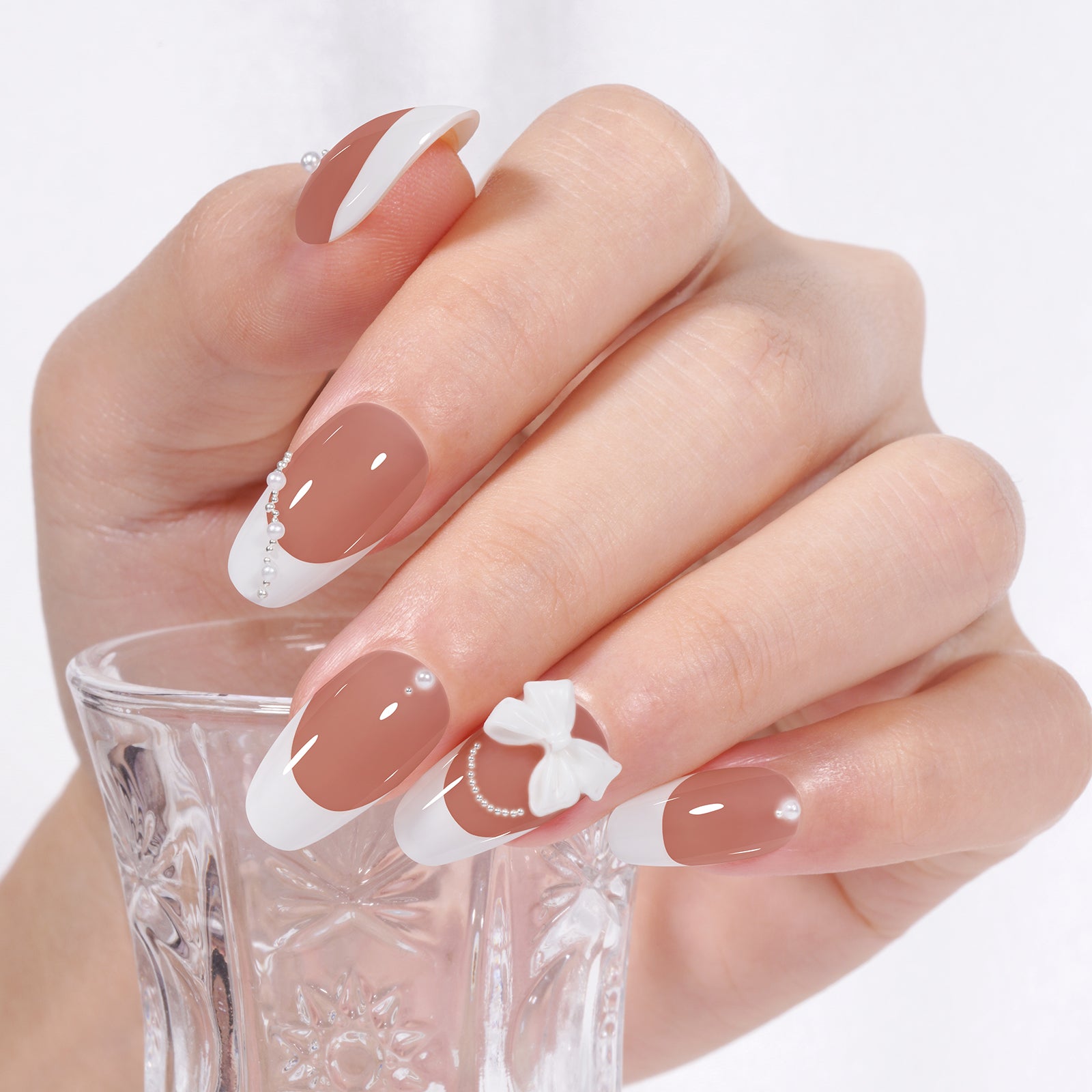Short Oval French Tip Press on Nails 
