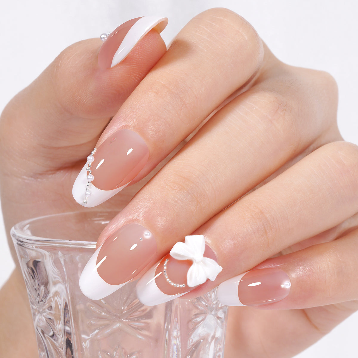 Short Oval French Tip Press on Nails 