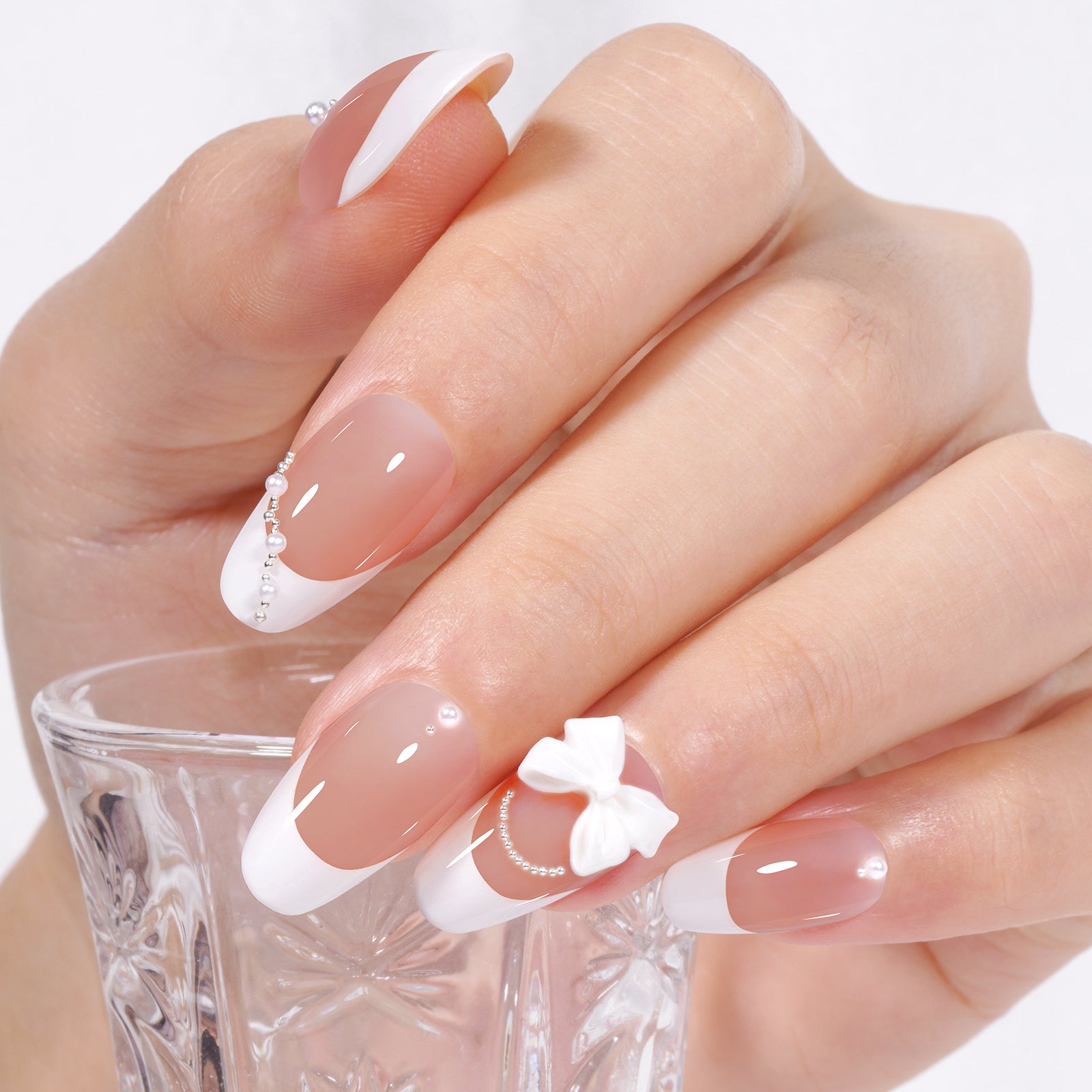 Short Oval French Tip Press on Nails 