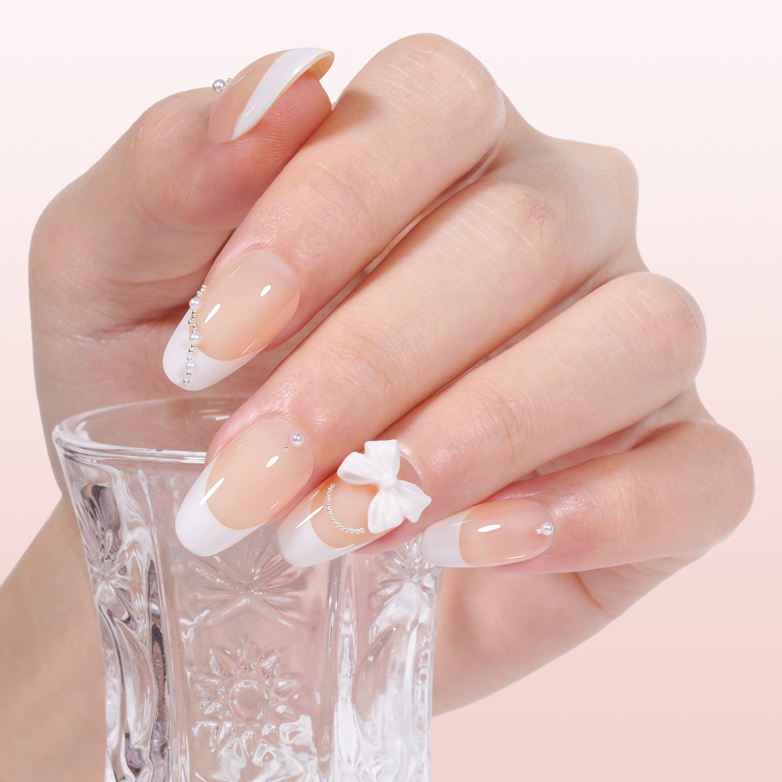 Short Oval French Tip Press on Nails 