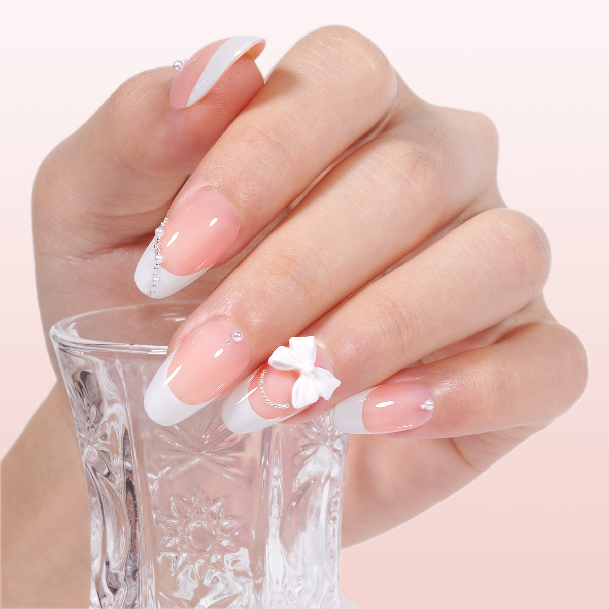 Short Oval French Tip Press on Nails 