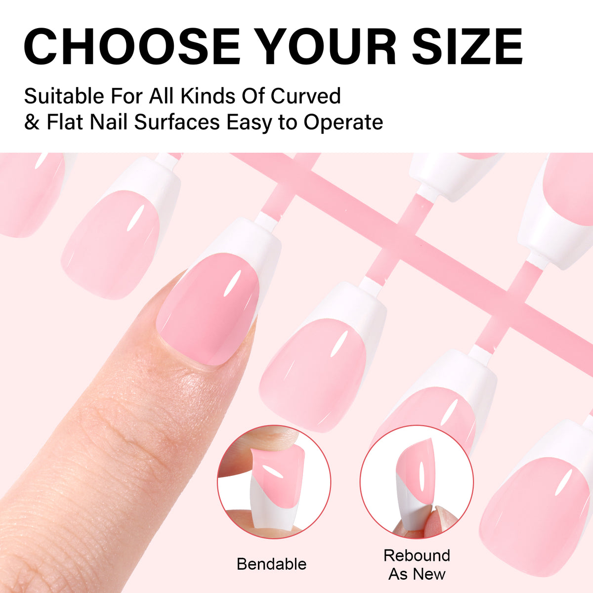 Extra Short Coffin French Tip Press on Nails 