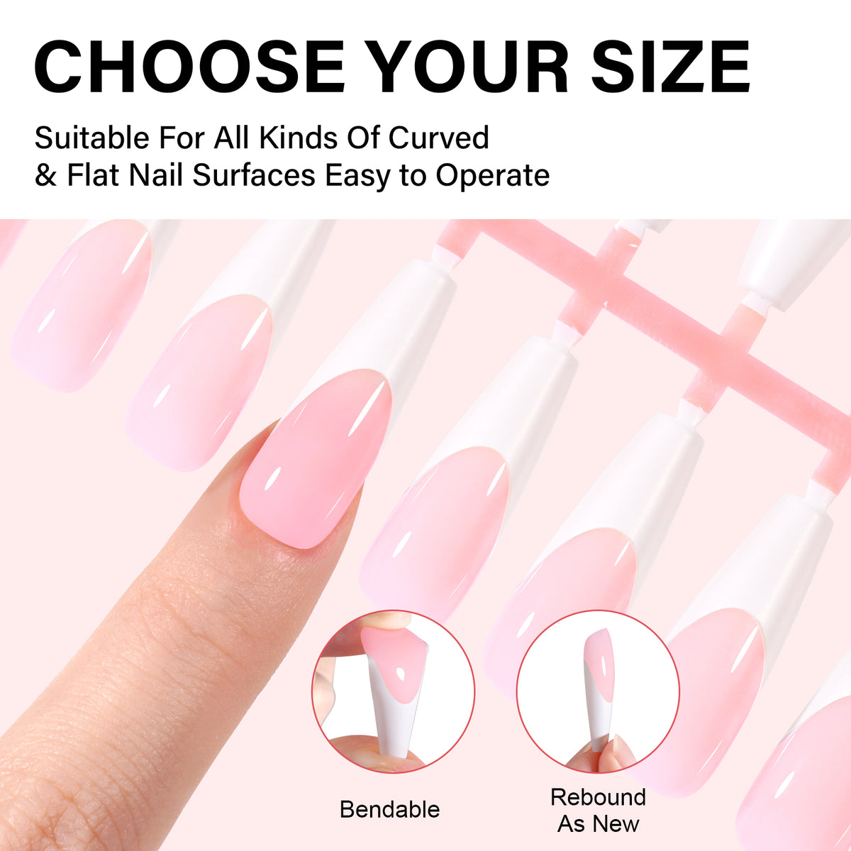 Long Coffin French Tip Press on Nails 