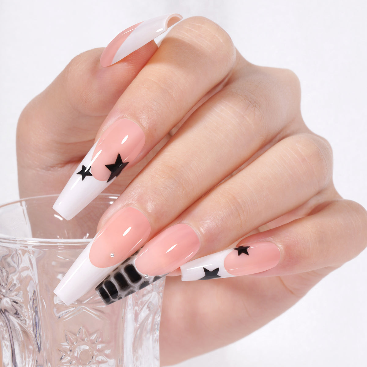 Long Coffin French Tip Press on Nails 
