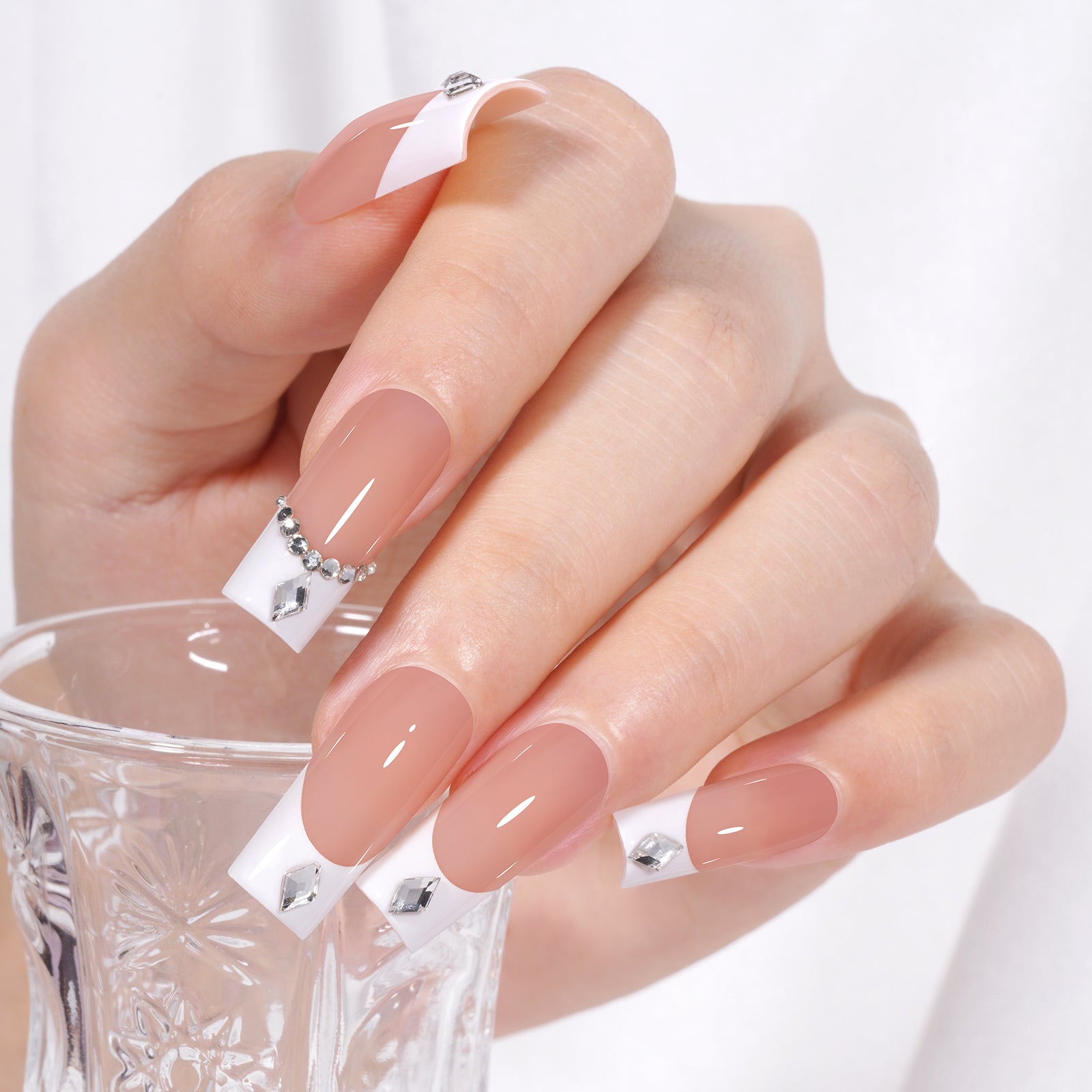Medium Square French Tip Press on Nails 