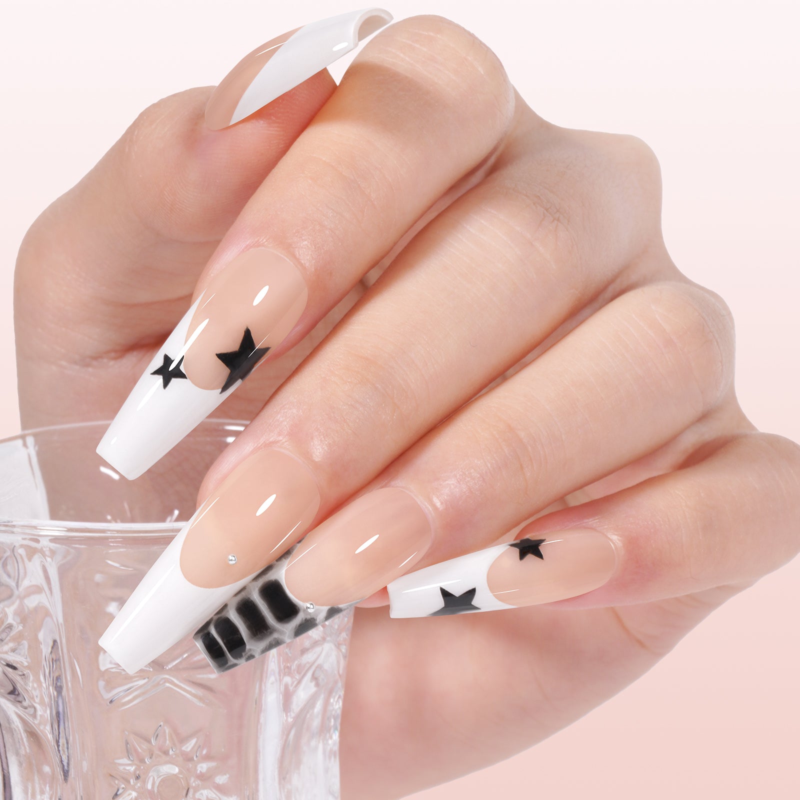 Long Coffin French Tip Press on Nails 