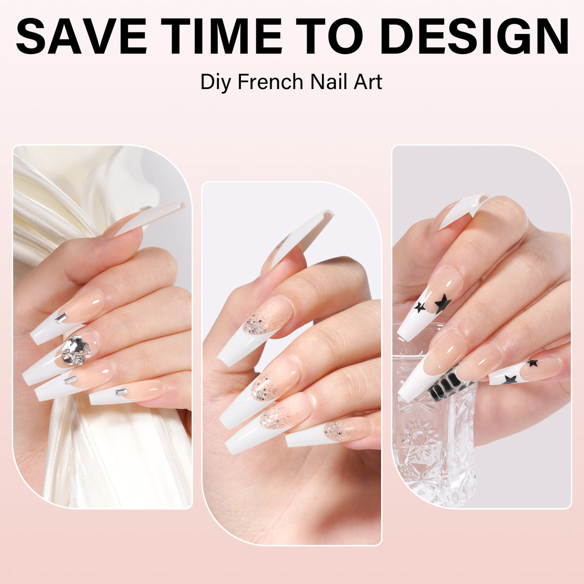 Long Coffin French Tip Press on Nails 