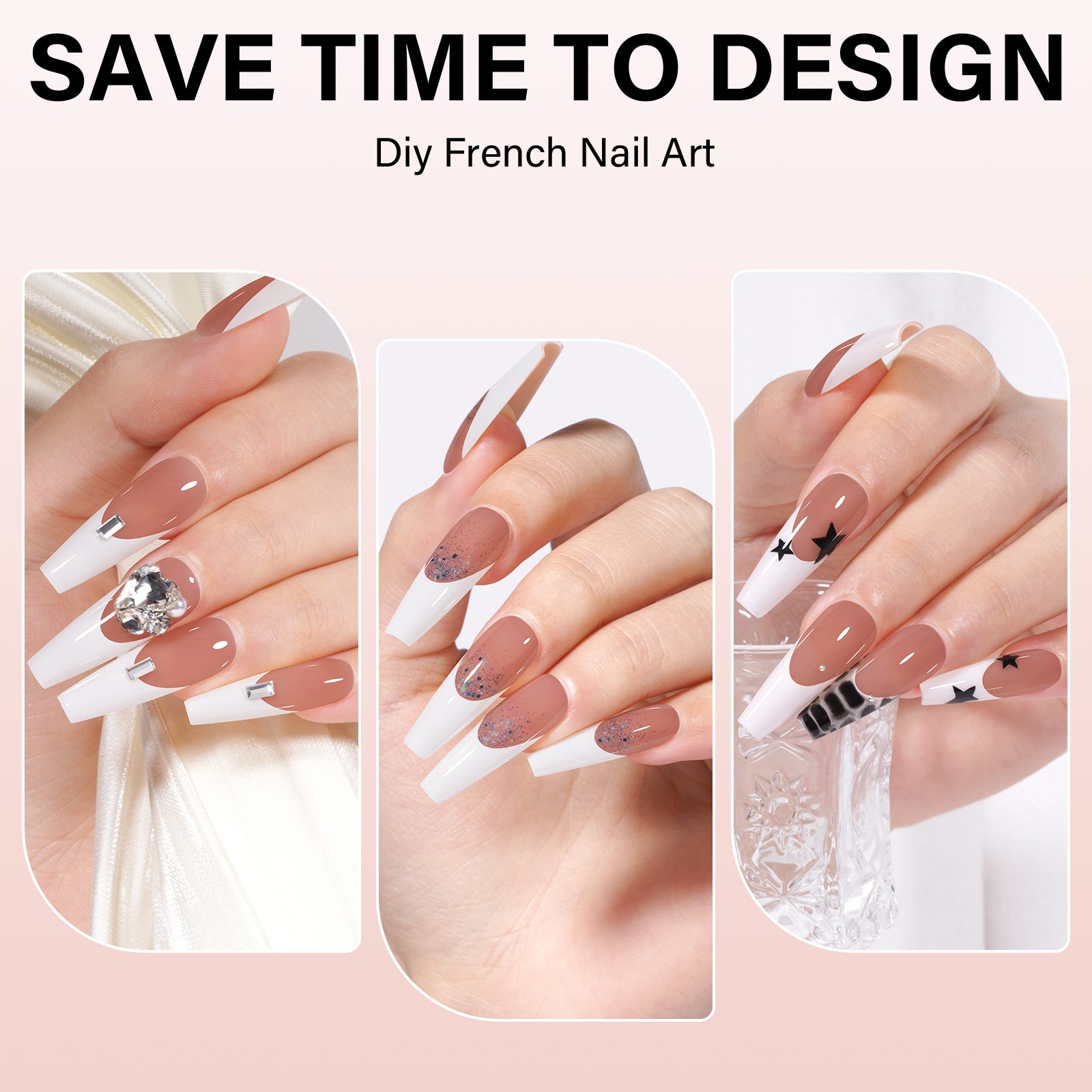 Long Coffin French Tip Press on Nails 