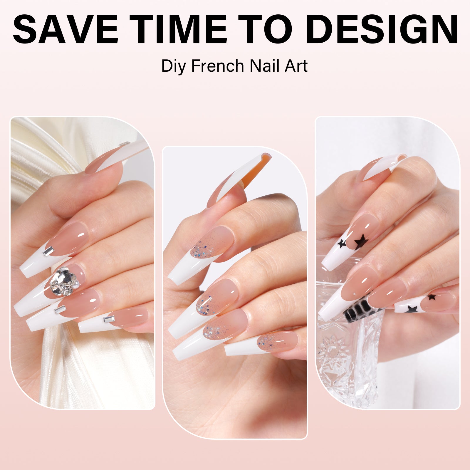 Long Coffin French Tip Press on Nails 