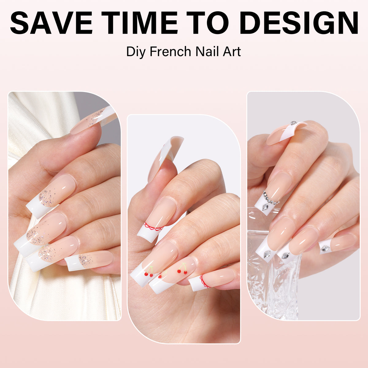 Medium Square French Tip Press on Nails 