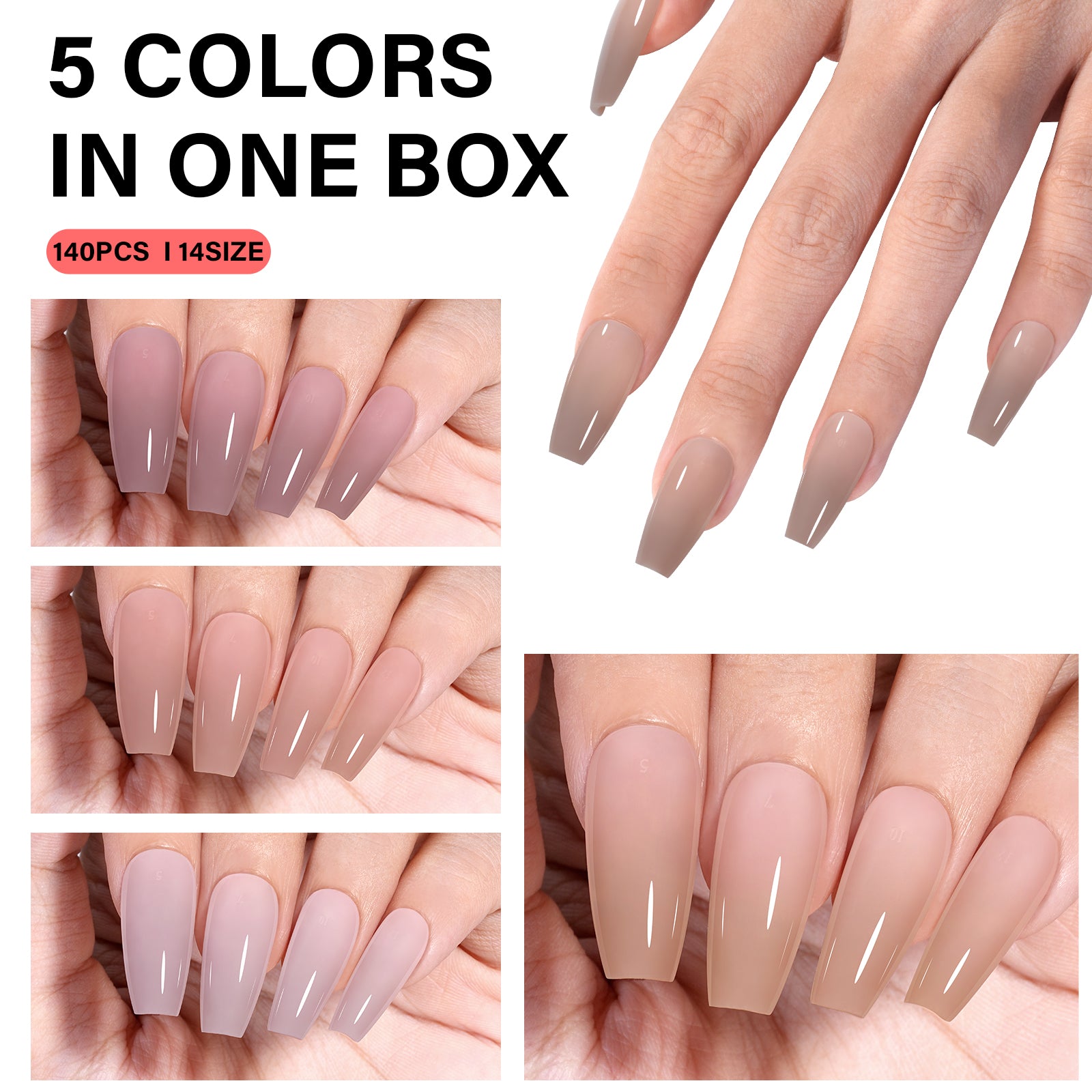 RealFit Nude Tone Mixed Color Press-On Nails 