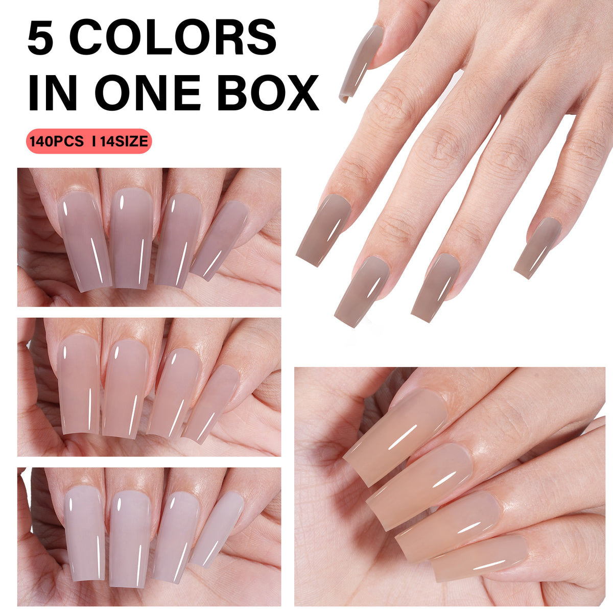 RealFit Nude Tone Mixed Color Press-On Nails 