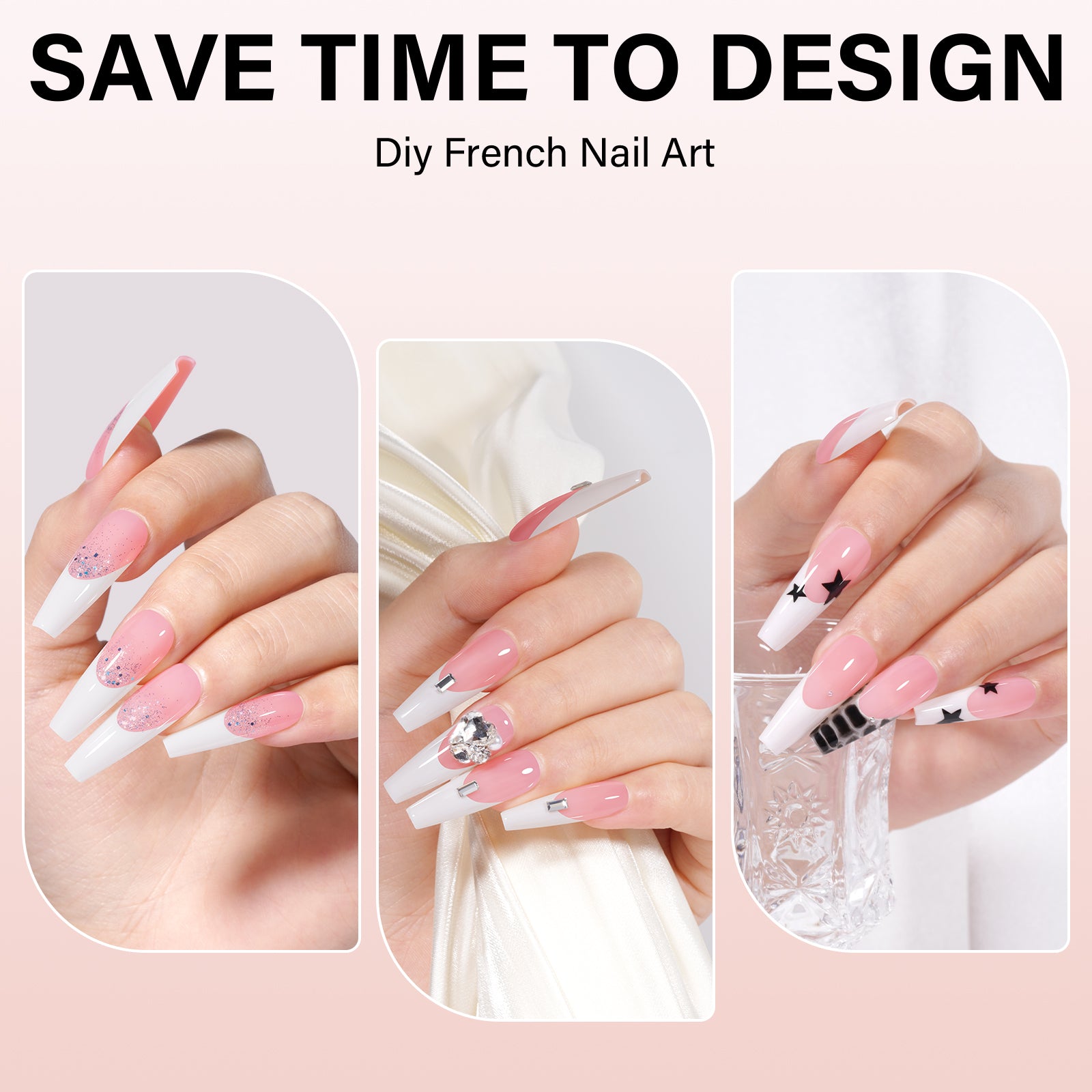 Long Coffin French Tip Press on Nails 