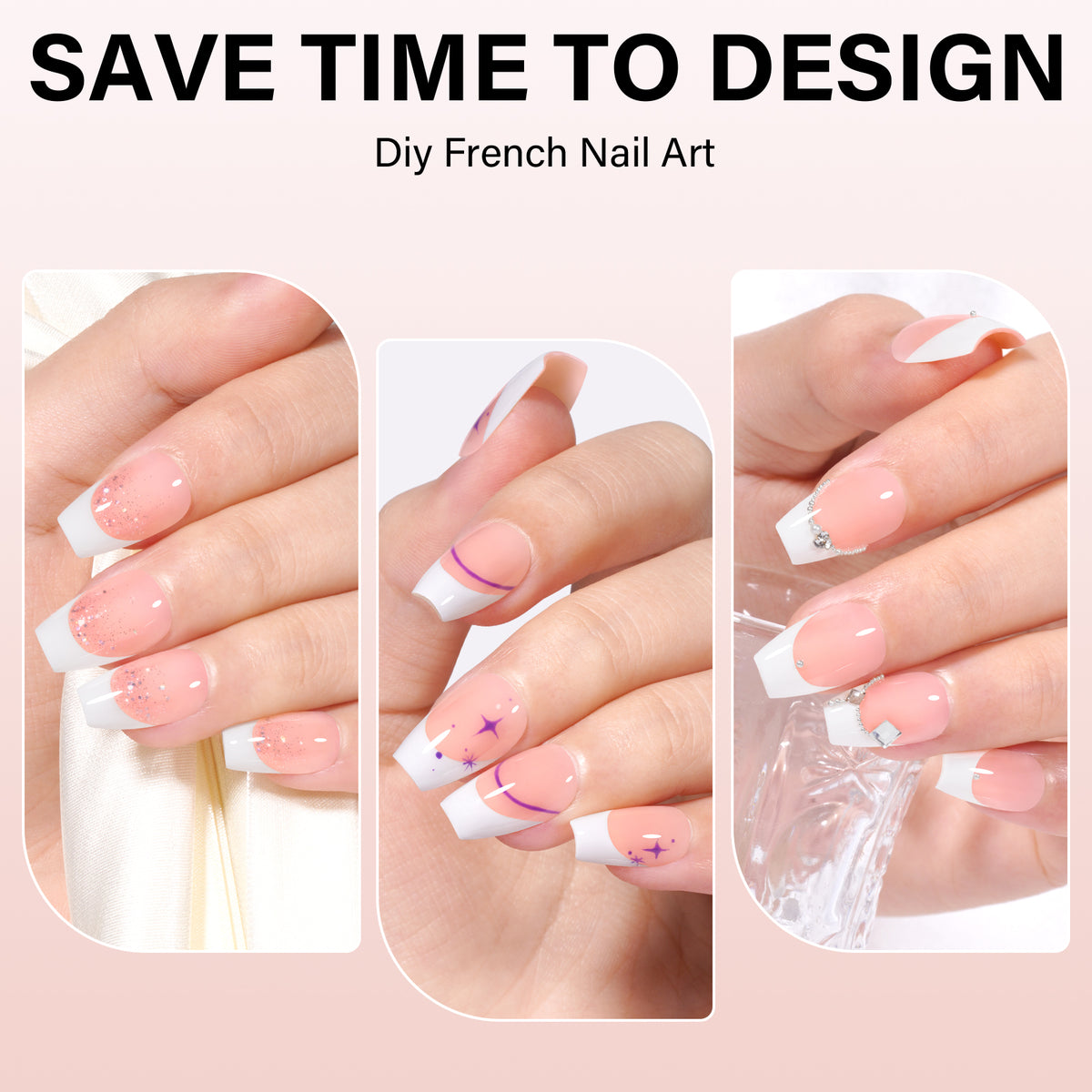 Extra Short Coffin French Tip Press on Nails 