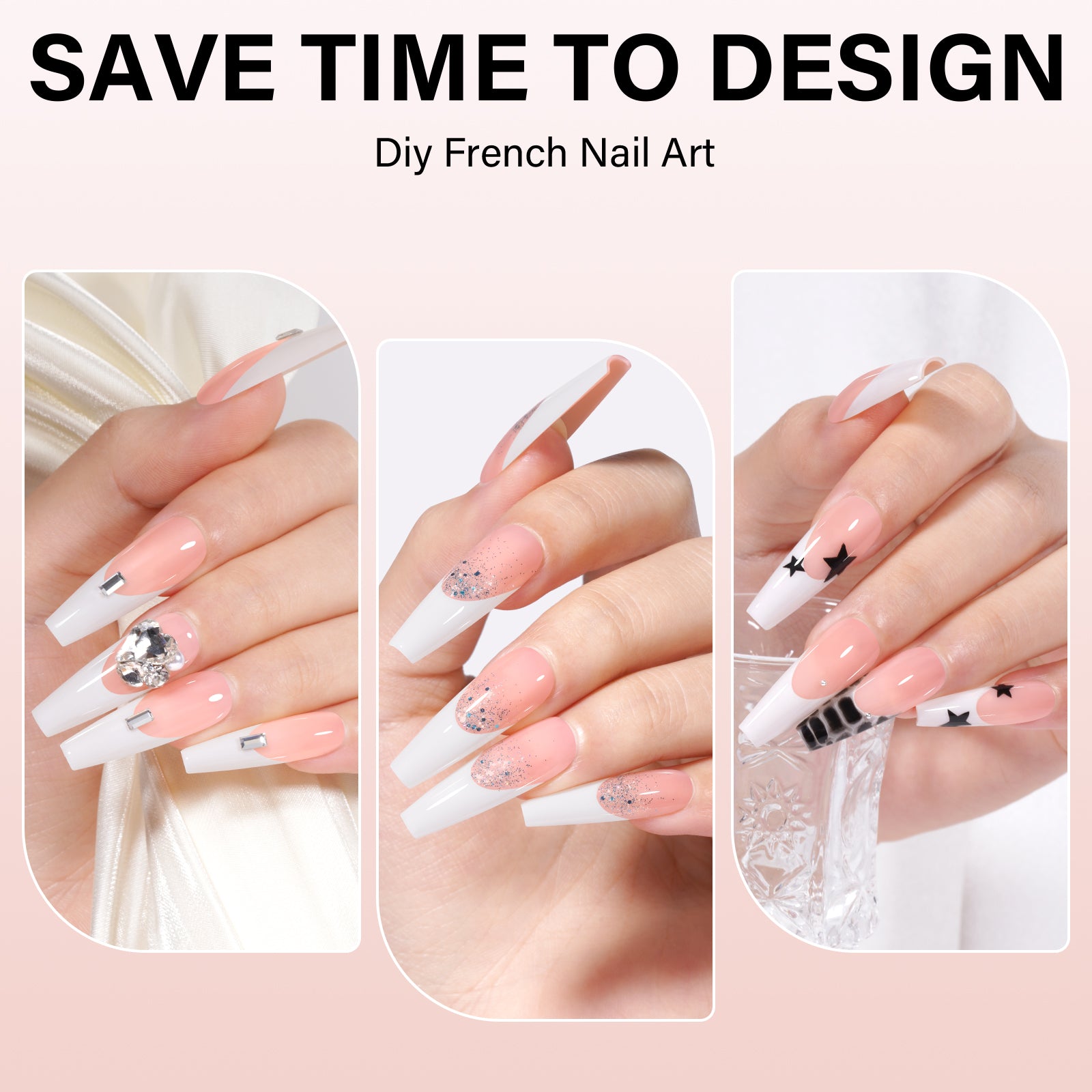 Long Coffin French Tip Press on Nails 