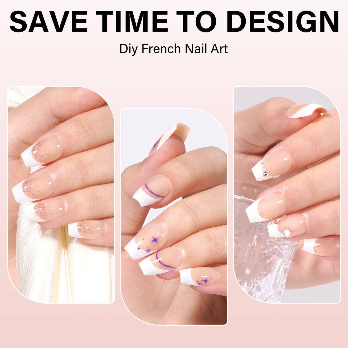 Extra Short Coffin French Tip Press on Nails 
