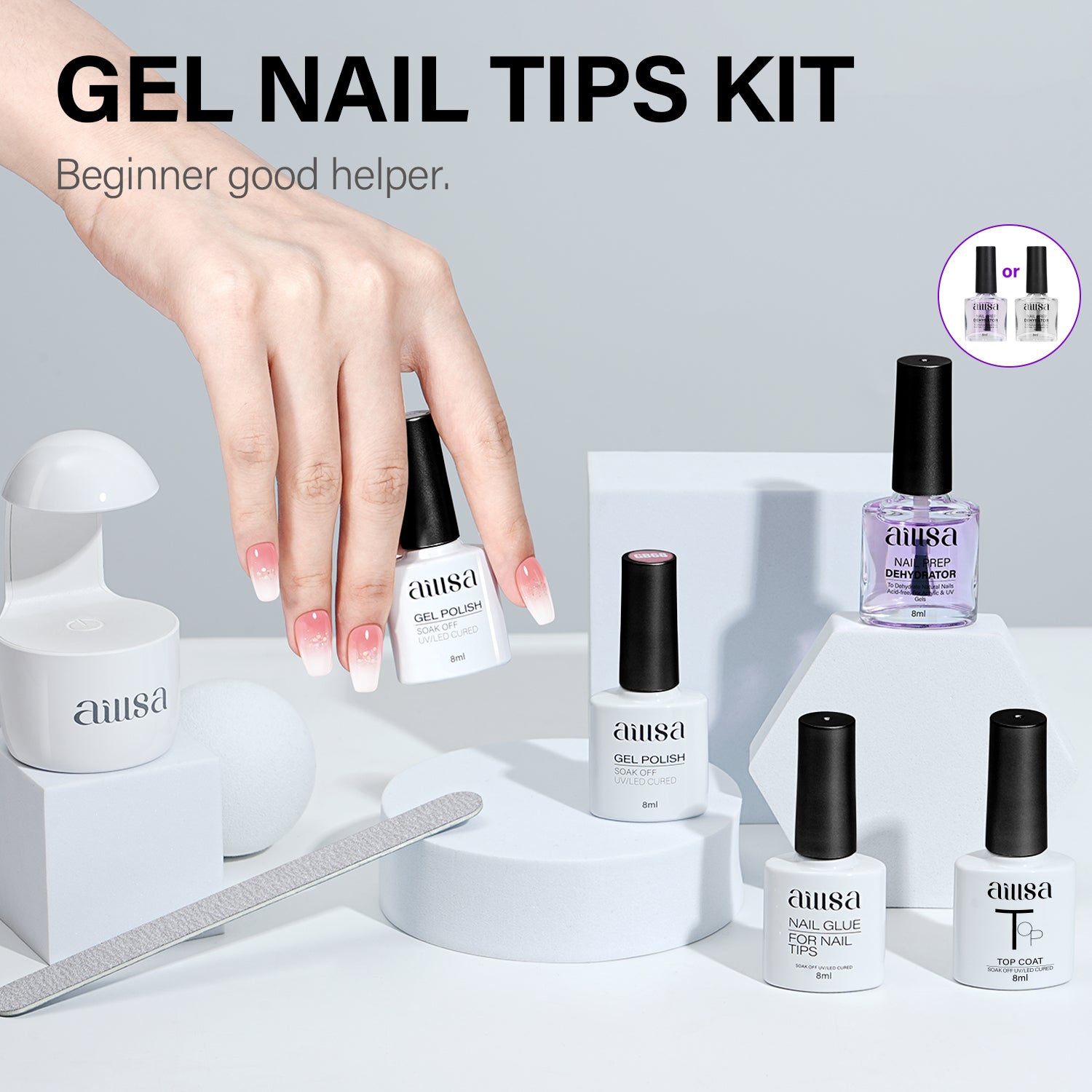AILLSA Gel Nail Kit 240pcs Matte Nail Tips with 2 In 1 Nail Glue Polish Nail kit  
