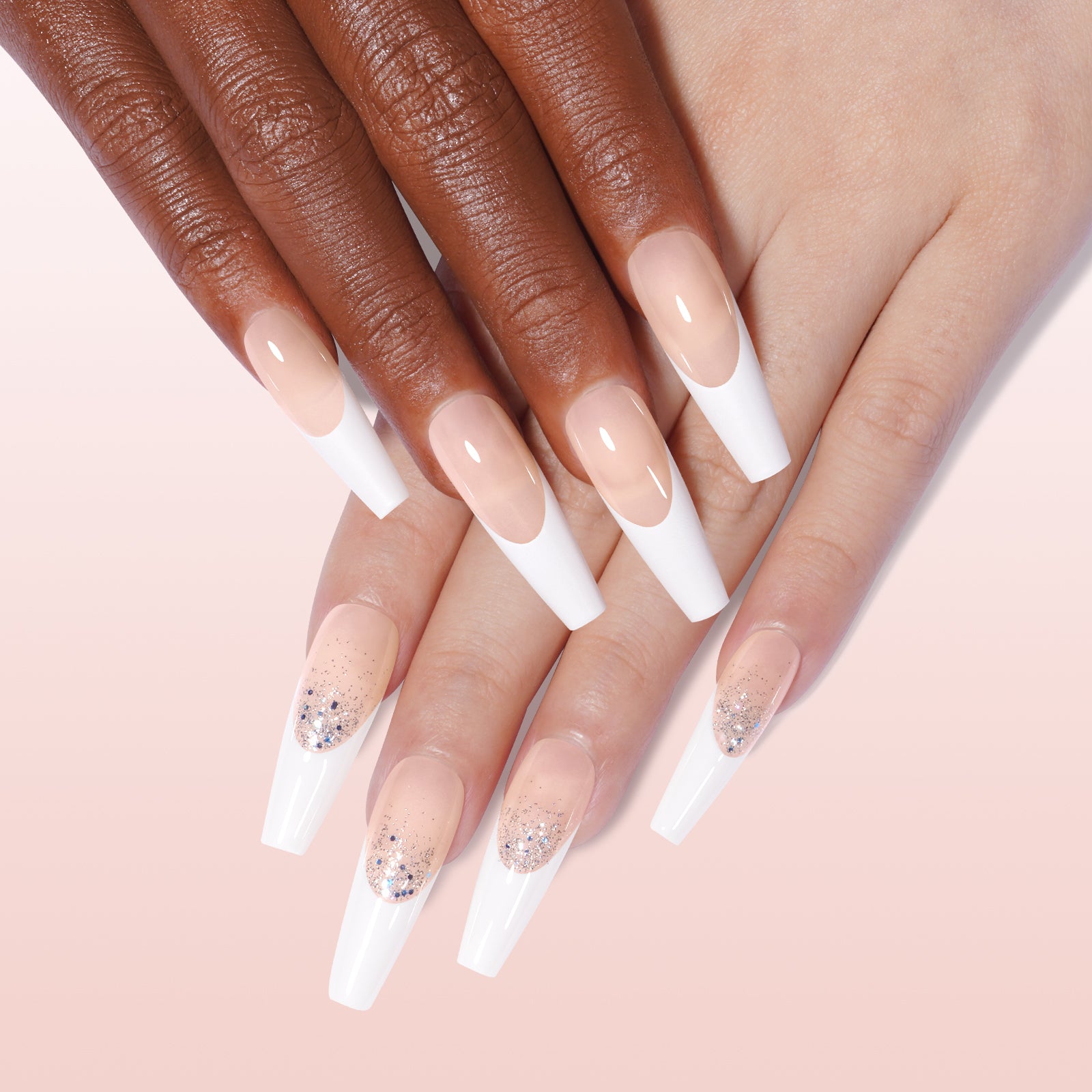 Long Coffin French Tip Press on Nails 