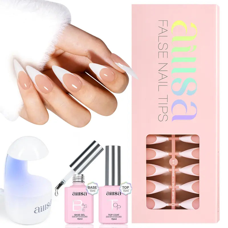 AILLSA French Tip Nails Set | 180Pcs 15 Sizes 