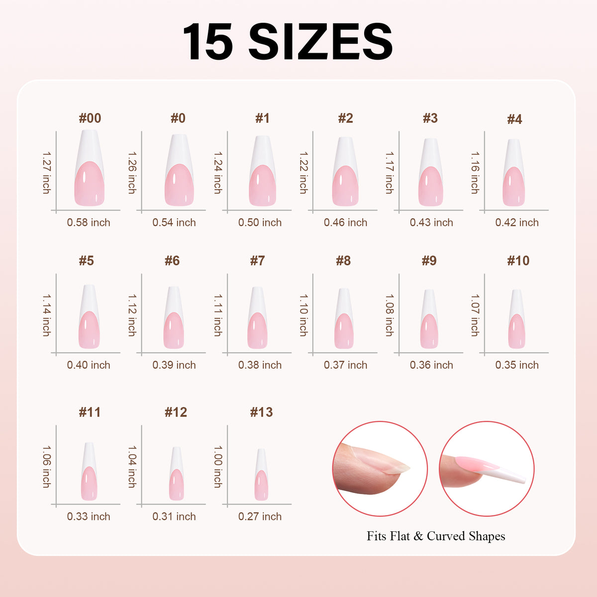 Long Coffin French Tip Press on Nails 