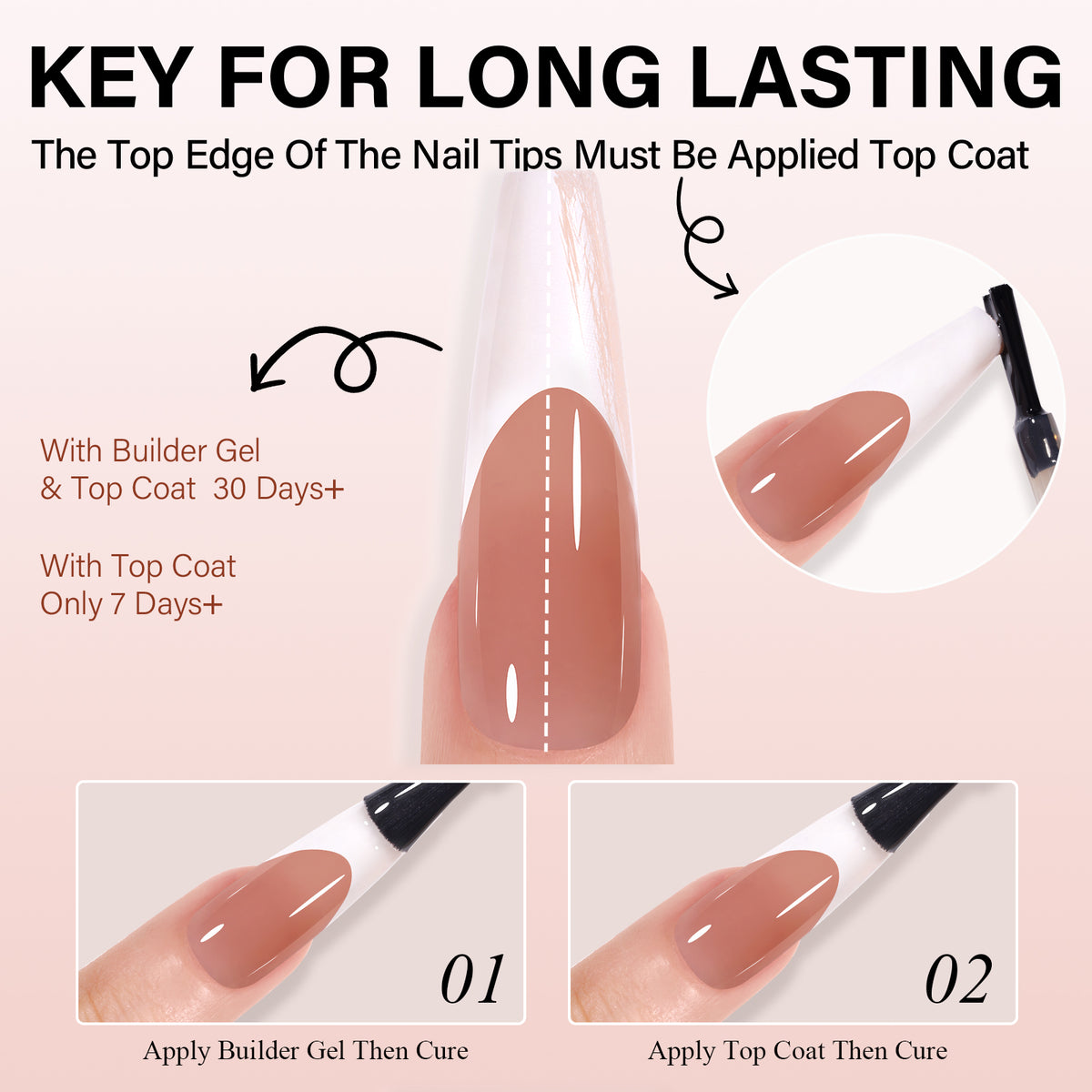 Long Coffin French Tip Press on Nails 