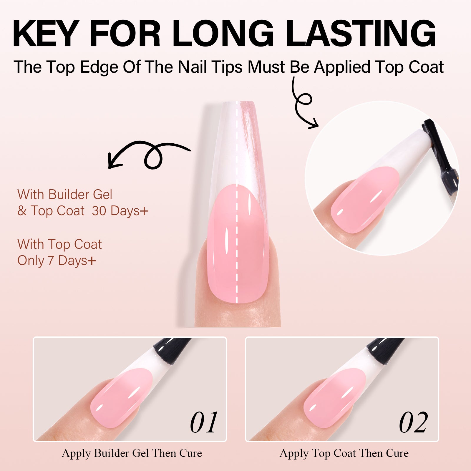 Long Coffin French Tip Press on Nails 