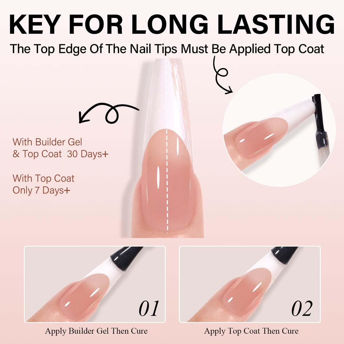 Long Coffin French Tip Press on Nails 