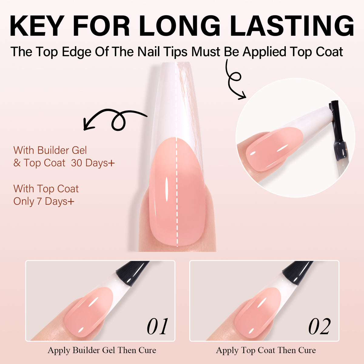 Long Coffin French Tip Press on Nails 